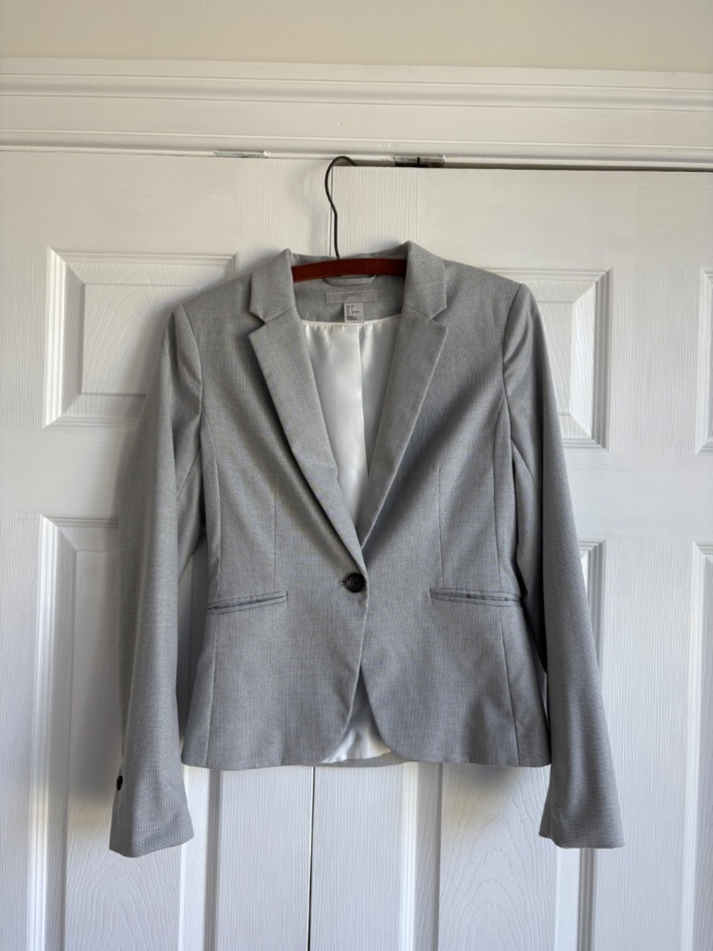 H&M Light Gray One Button Blazer Fitted Work Jacket Lined